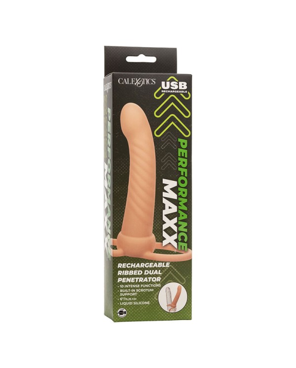 CALEXOTICS - MAXX DOUBLE PÉNÉTRATEUR NERVURÉ 10 VIBRATIONS FLESH