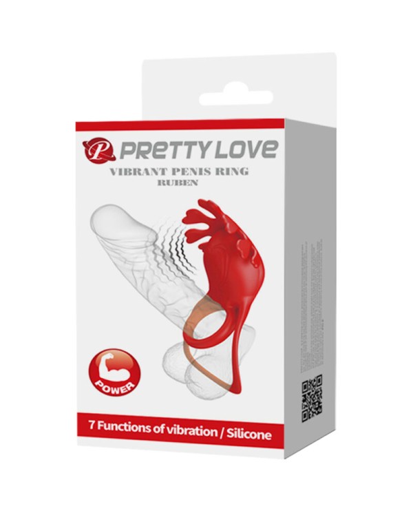 PRETTY LOVE - ANNEAU VIBRATEUR RUBEN 7 VIBRATIONS SILICONE ROUGE