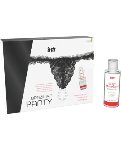 INTT RELEASES - CULOTTE BRÉSILIENNE NOIRE AVEC PERLES ET GEL LUBRIFIANT 50 ML