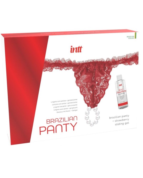 INTT RELEASES - CULOTTE ROUGE BRÉSILIENNE AVEC PERLES ET GEL LUBRIFIANT 50 ML