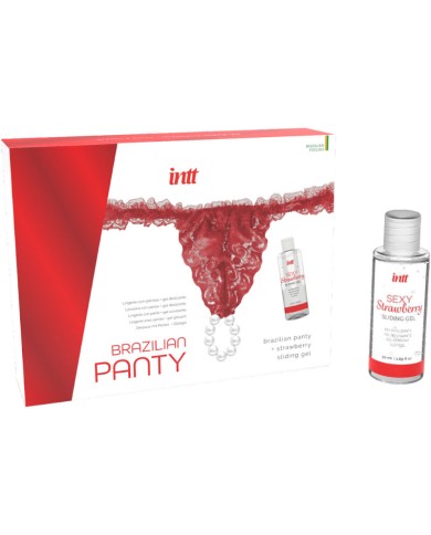 INTT RELEASES - CULOTTE ROUGE BRÉSILIENNE AVEC PERLES ET GEL LUBRIFIANT 50 ML