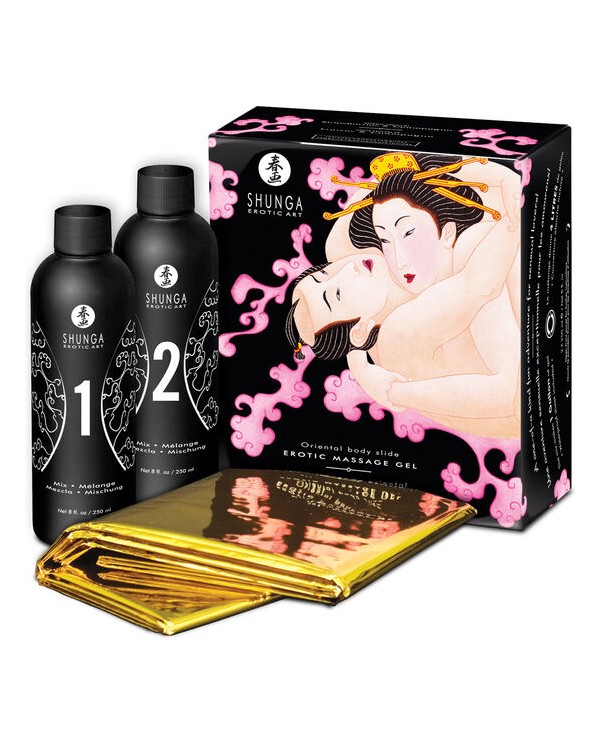 SHUNGA - GEL DE MASSAGE ÉROTIQUE ORIENTAL CORPS À CORPS FRAISES ET CAVA