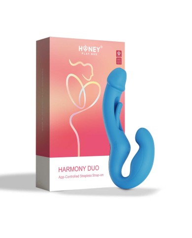 Harmony Duo Strap on vibrant avec tapotage - Bleu