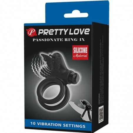 PRETTY LOVE - VIBROMASSEUR DOUBLE ANNEAU AVEC STIMULATEUR NOIR