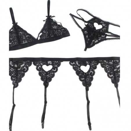 SUBBLIME SET - ENSEMBLE TROIS PIÈCES SOUTIEN-GORGE + PORTE-JARRETELLE + STRING L/XL