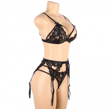 SUBBLIME SET - ENSEMBLE TROIS PIÈCES SOUTIEN-GORGE + PORTE-JARRETELLE + STRING L/XL