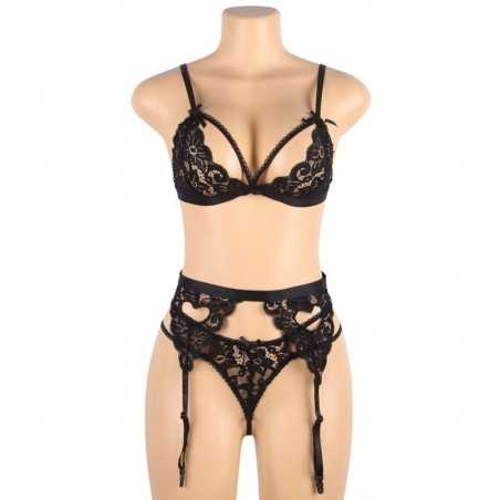 SUBBLIME SET - ENSEMBLE TROIS PIÈCES SOUTIEN-GORGE + PORTE-JARRETELLE + STRING L/XL