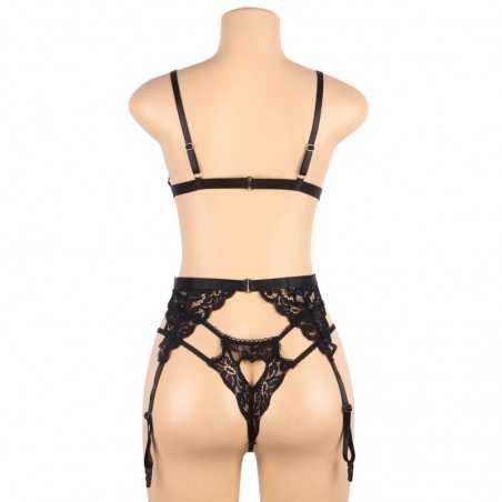 SUBBLIME SET - ENSEMBLE TROIS PIÈCES SOUTIEN-GORGE + PORTE-JARRETELLE + STRING L/XL