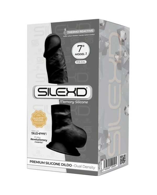 SILEXD - MODÈLE 1 PÉNIS RÉALISTE PREMIUM SILEXPAN SILICONE NOIR 17.5 CM