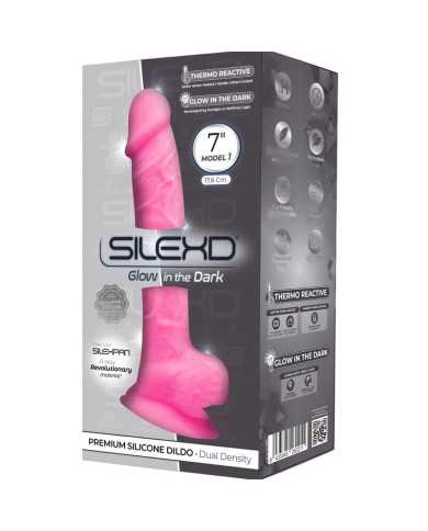 SILEXD - MODÈLE 1 PÉNIS RÉALISTE PREMIUM SILICONE SILEXPAN ROSE FLUORESCENT 17.5 CM