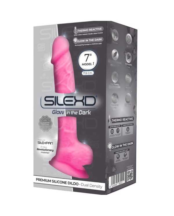 SILEXD - MODÈLE 1 PÉNIS RÉALISTE PREMIUM SILICONE SILEXPAN ROSE FLUORESCENT 17.5 CM