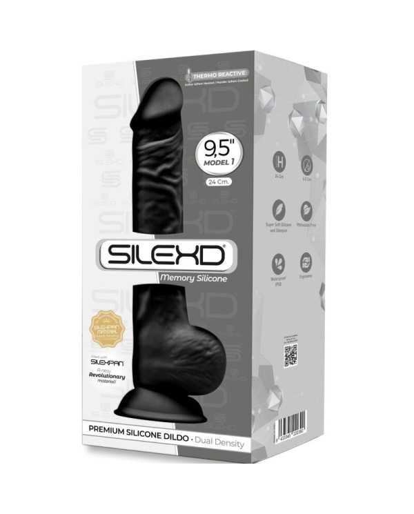 SILEXD - MODÈLE 1 PÉNIS RÉALISTE PREMIUM SILEXPAN SILICONE NOIR 24 CM