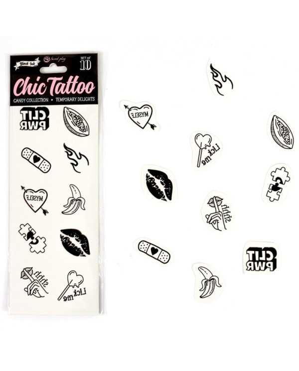 SECRET PLAY - ENSEMBLE DE 10 TATOUAGES TEMPORAIRES CANDY COLLECTION