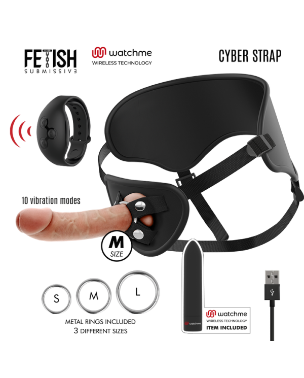 FETISH SUBMISSIVE CYBER STRAP - HARNAIS TÉLÉCOMMANDE ET BULLET VIBRANT TECHNOLOGIE WATCME M