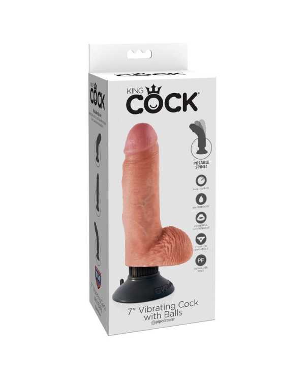 KING COCK - GODE VIBRATEUR AVEC TESTICULES 17.78 CM NATUREL