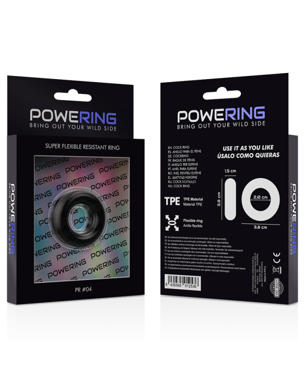 POWERING - ANNEAU PÉNIS SUPER FLEXIBLE ET RÉSISTANT 3.8CM PR04 NOIR