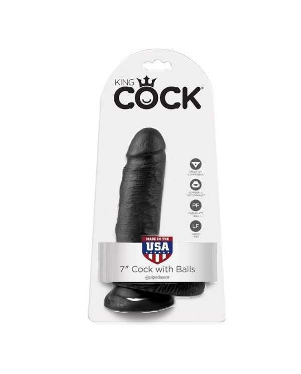 KING COCK - 7 GODE NOIR AVEC BOULES 17.8 CM