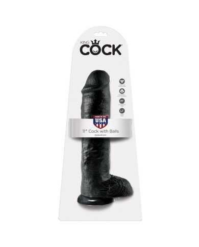 KING COCK - 11 GODE NOIR AVEC BOULES 28 CM