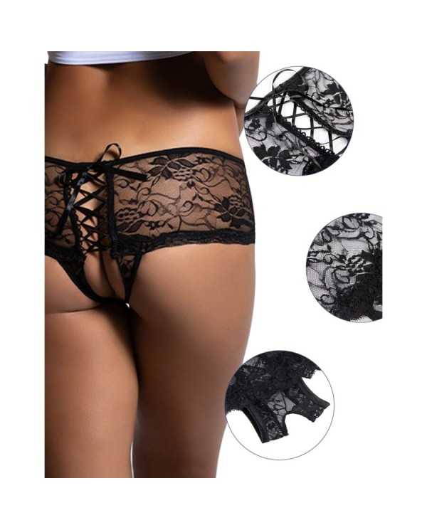 QUEEN LINGERIE - CULOTTE DENTELLE FLORALE OUVERTURE DOS S/M